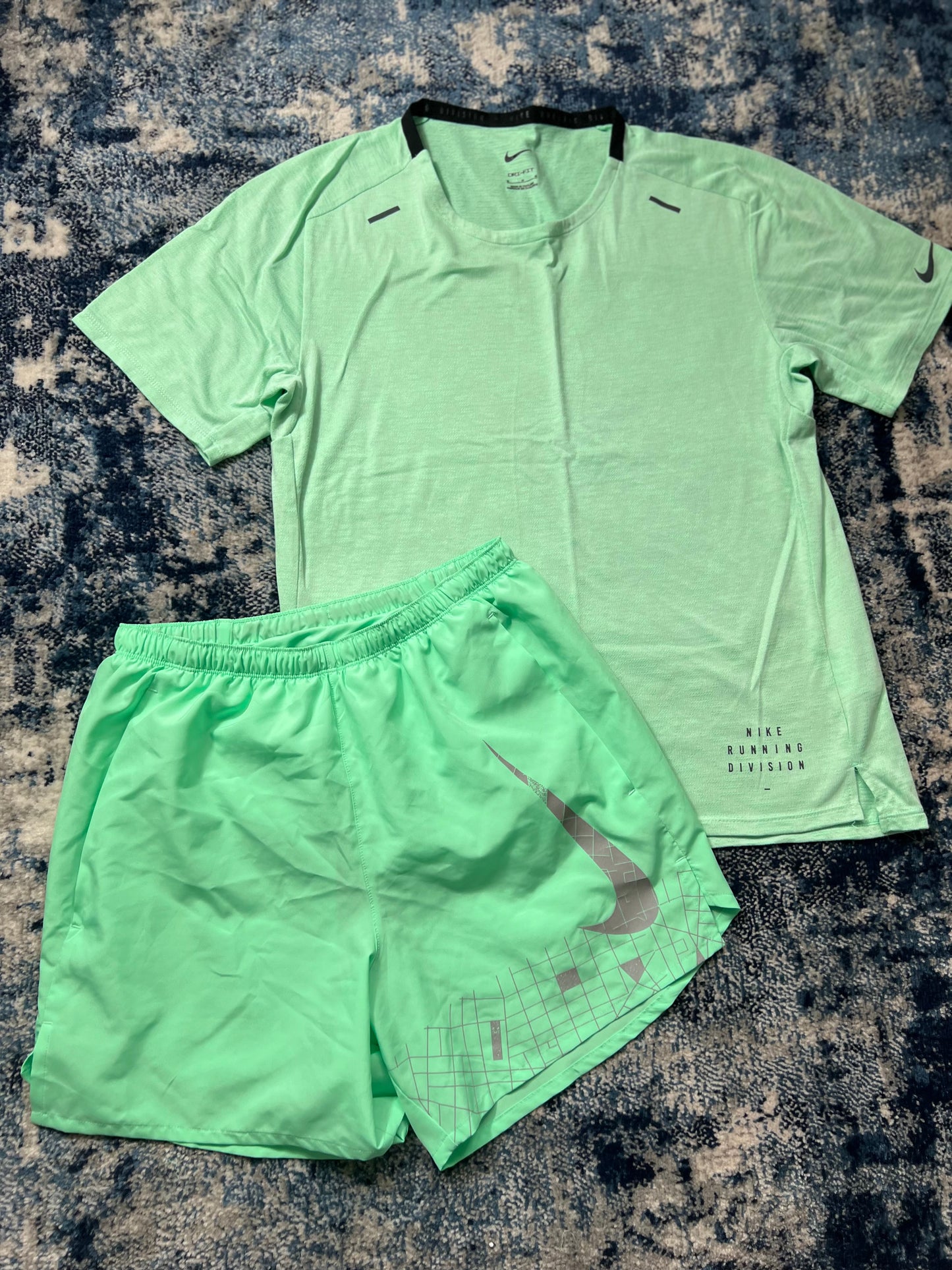 Nike Running Division TechKnit Miler T-Shirt & Challenger Shorts Set Mint Green in Mint Green, men's Mixed Sizes – detail…