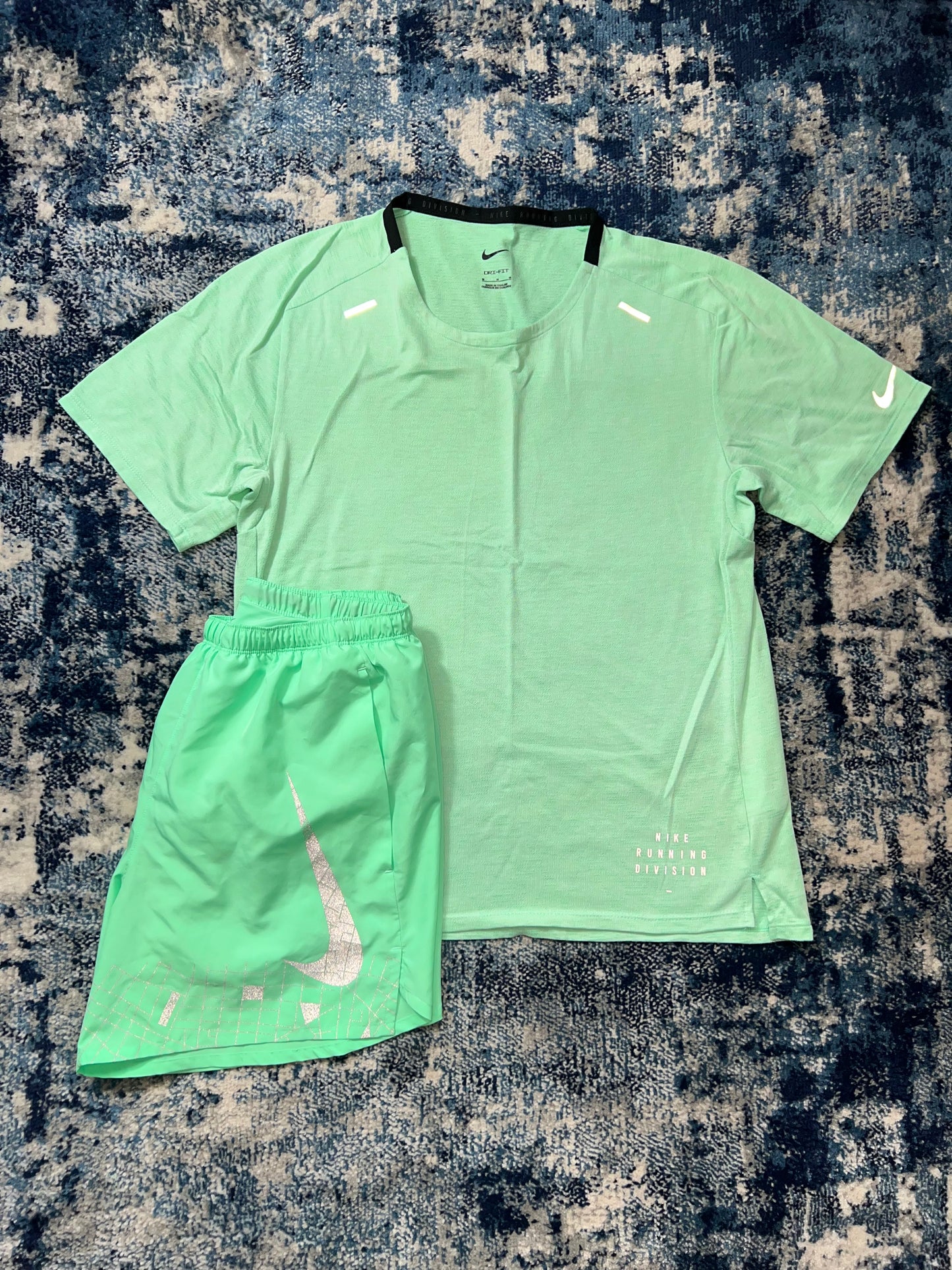 Nike Running Division TechKnit Miler T-Shirt & Challenger Shorts Set Mint Green in Mint Green, men's Mixed Sizes – front view