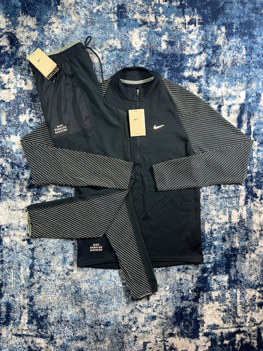Nike Running Division Reflective 1/4 Zip & Bottoms Tracksuit Set Black in Black, men's Mixed Sizes – front view