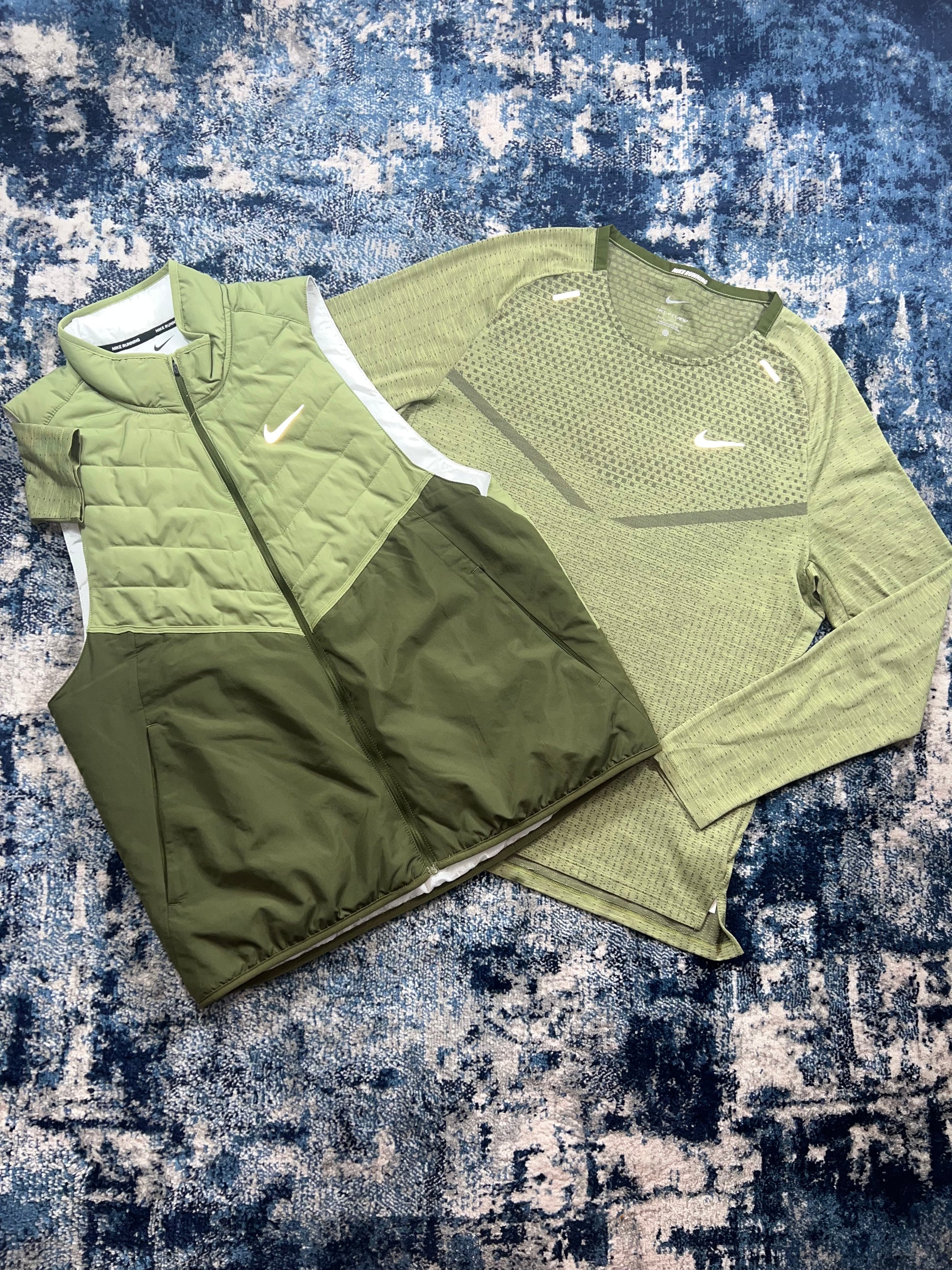 Nike TechKnit ADV Long Sleeve & Therma-FIT Gilet Set Khaki Green Men’s Large in Khaki Green, men's Large – front view