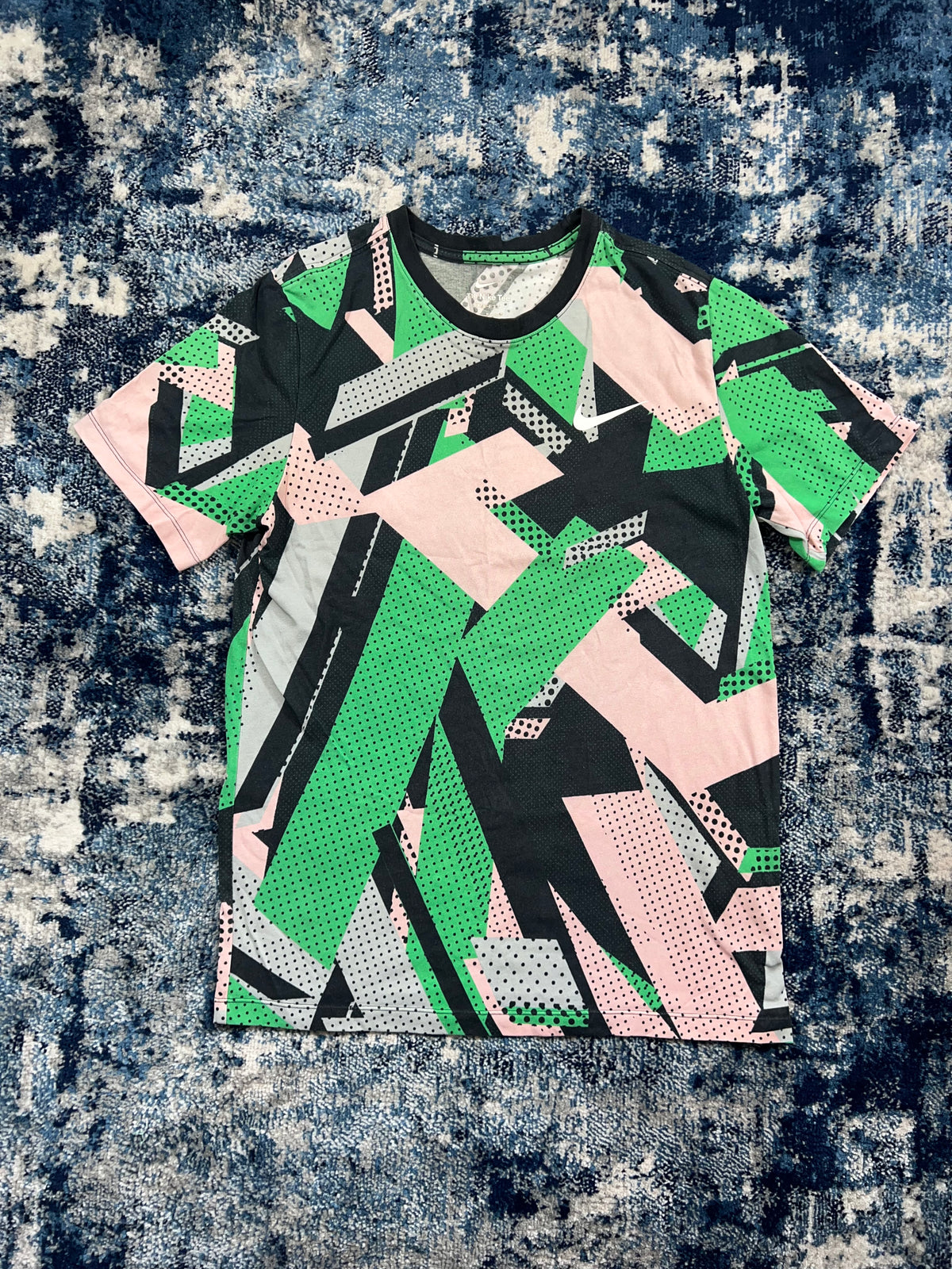 Nike Festival Geo Dri-FIT Cotton T-Shirt Green Pink Men’s Medium – Green / Pink in Green / Pink, men's Medium – front view