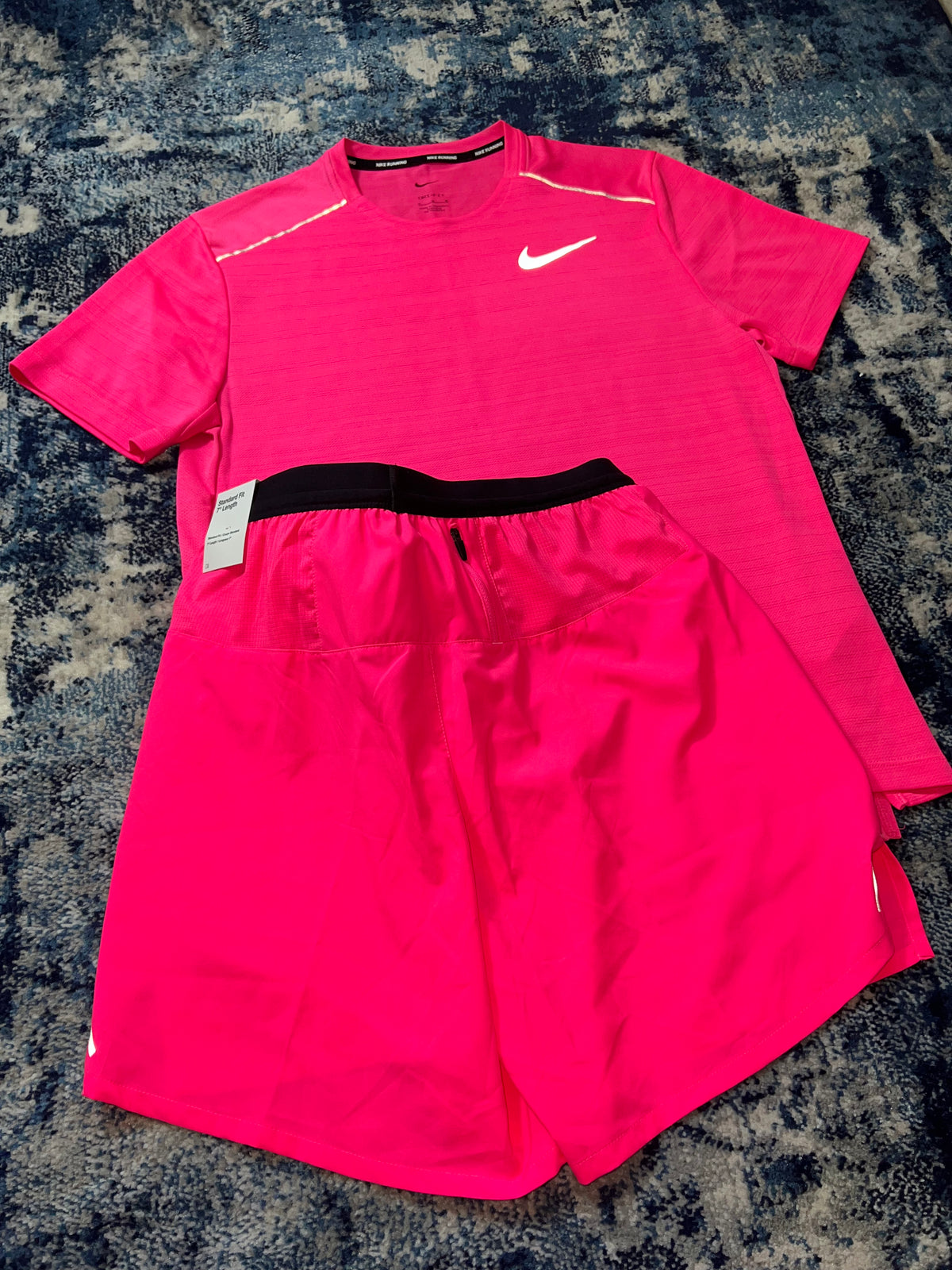 Nike Miler T-Shirt & Flex Stride Shorts Running Gym Set OG Hot Pink – Men's Medium in OG Hot Pink, men's Medium – detail view