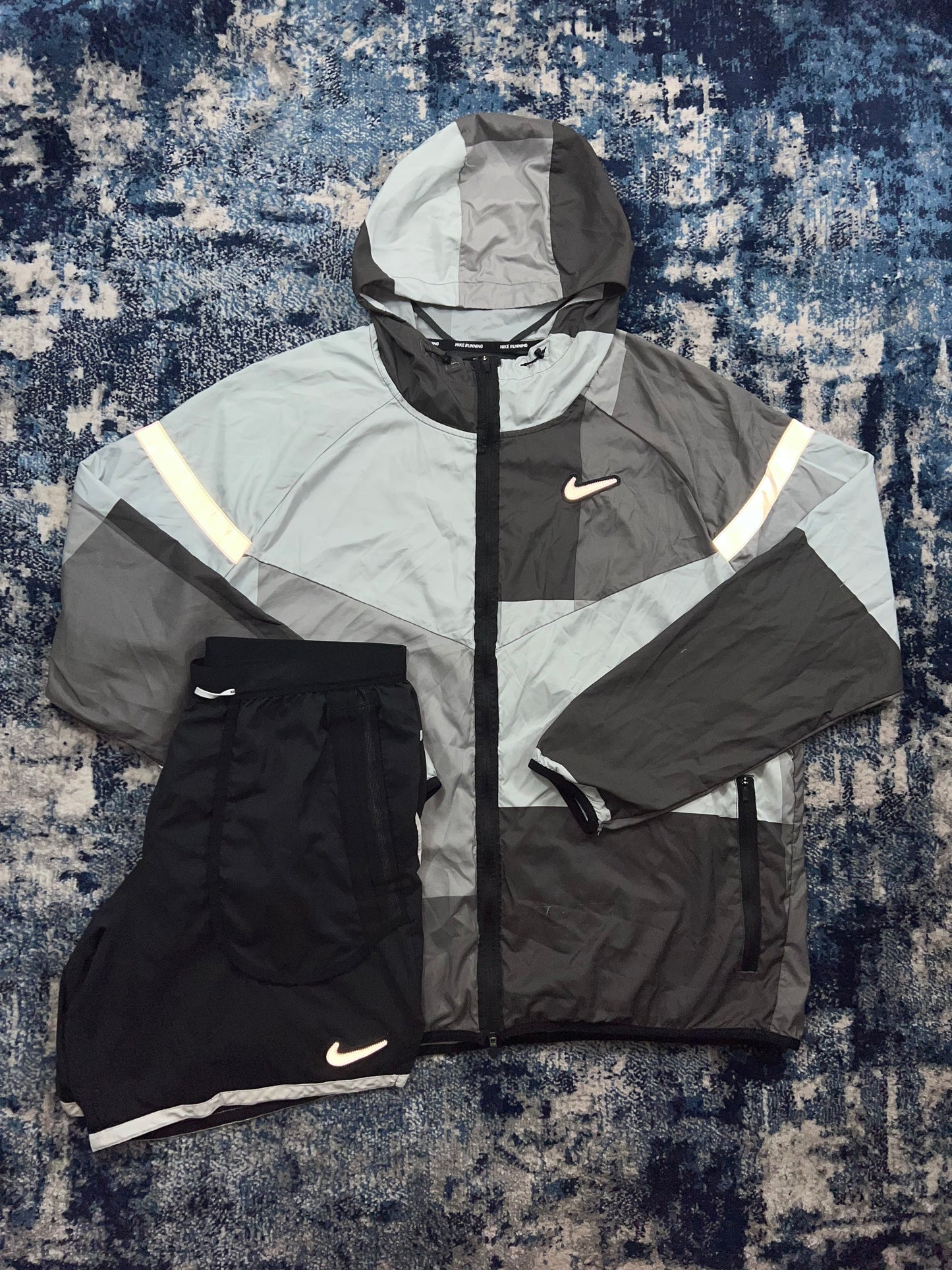 Nike Wild Run Patchwork Windrunner & Flex Stride Shorts Set Grey Black Men’s L/XL – Grey / Black in Grey / Black, men's…