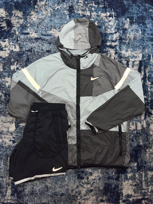 Nike Wild Run Patchwork Windrunner & Flex Stride Shorts Set Grey Black Men’s L/XL – Grey / Black in Grey / Black, men's…