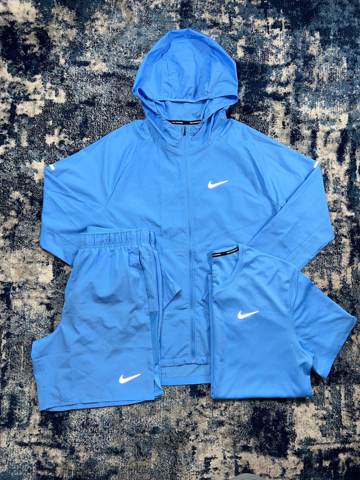 Nike University Blue Repel Miler Windrunner 3 Piece Running Set in University Blue, men's Mixed Sizes – front view