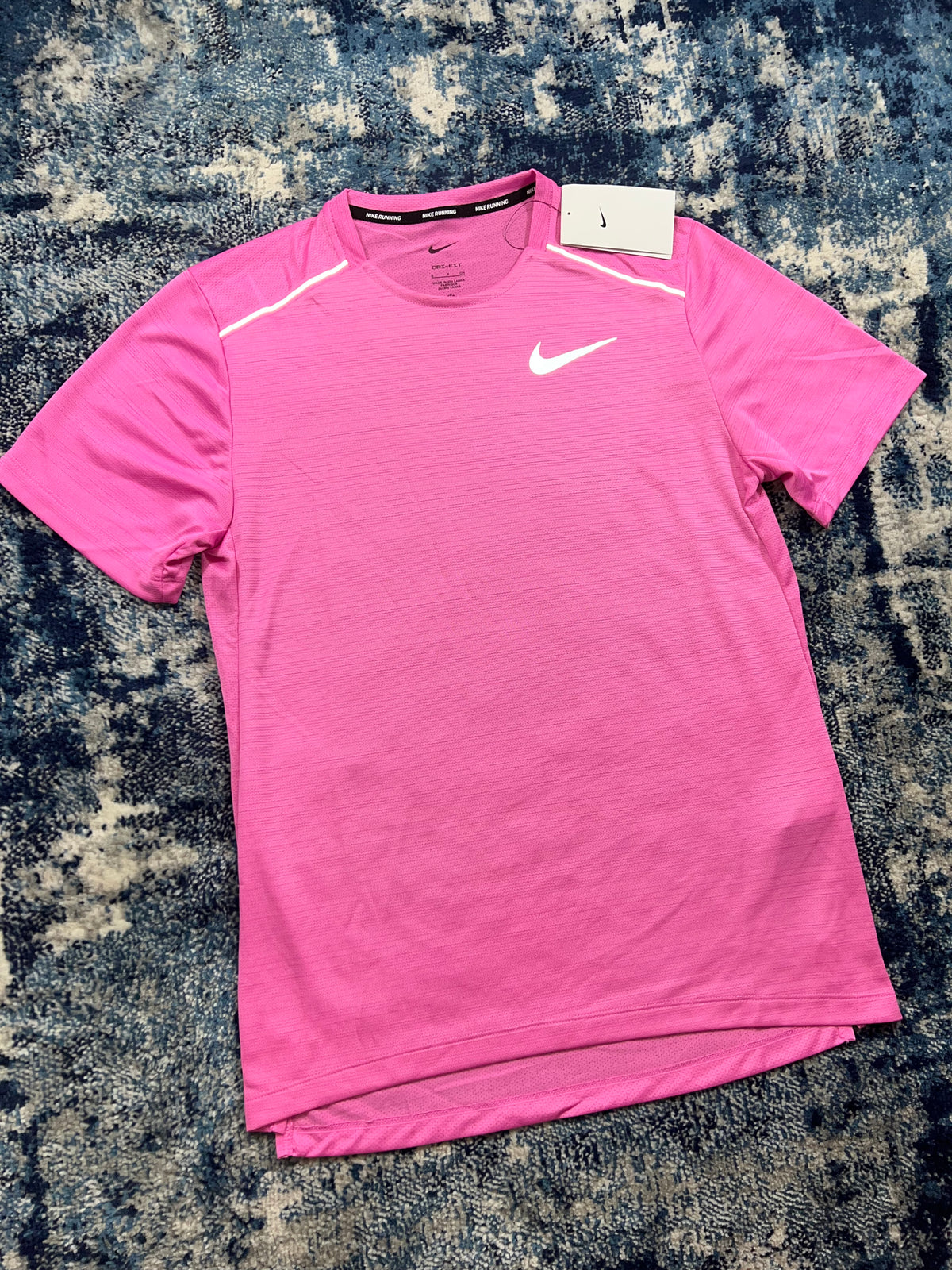 Nike Miler Dri-FIT Running T-Shirt – Playful Pink – Men's Small in Playful Pink, men's Small – detail view