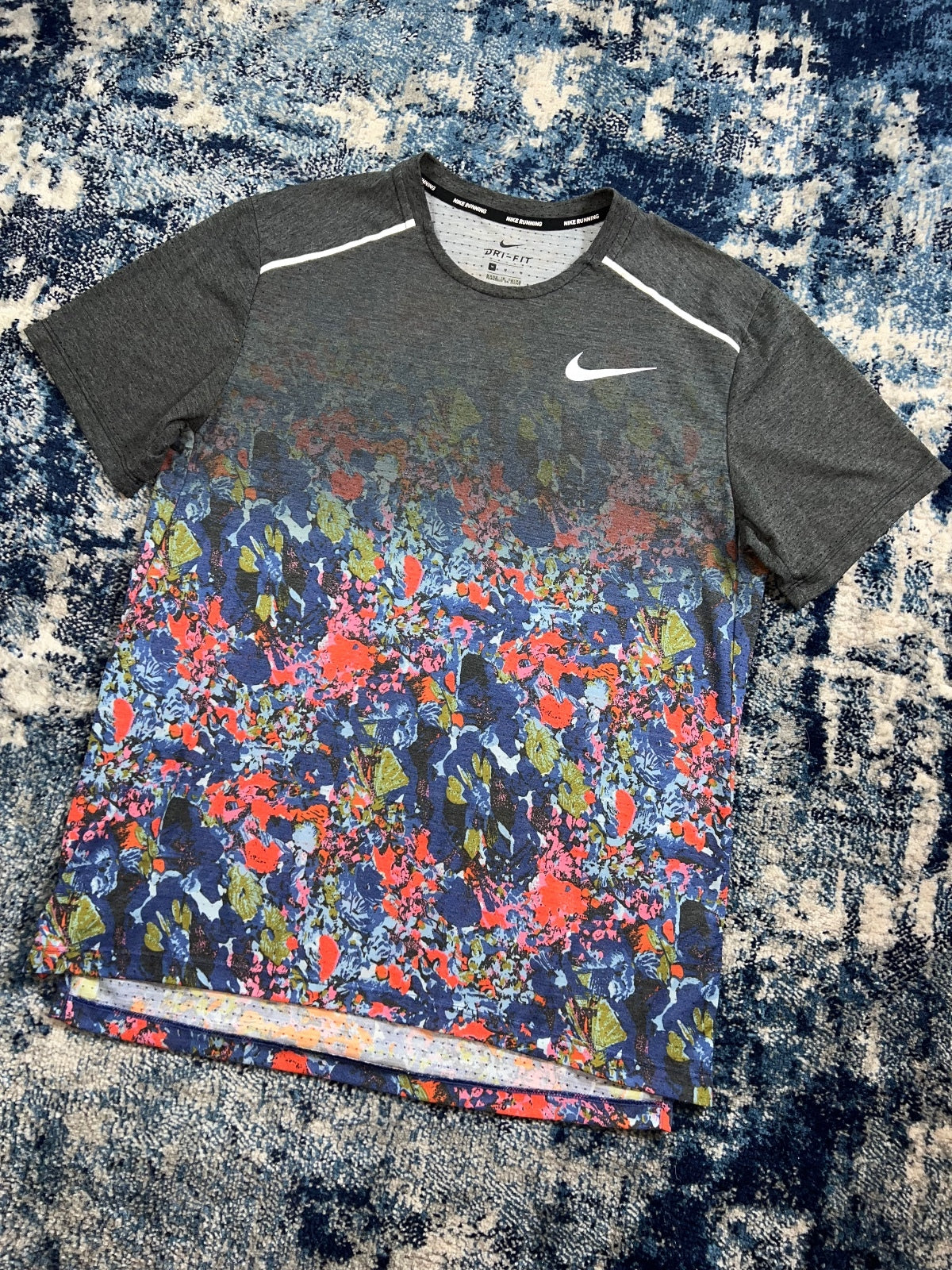 Nike Miler Running Dri Fit ‘Floral’ T Shirt – Multi, Men's Medium in Multi, men's Medium – detail view