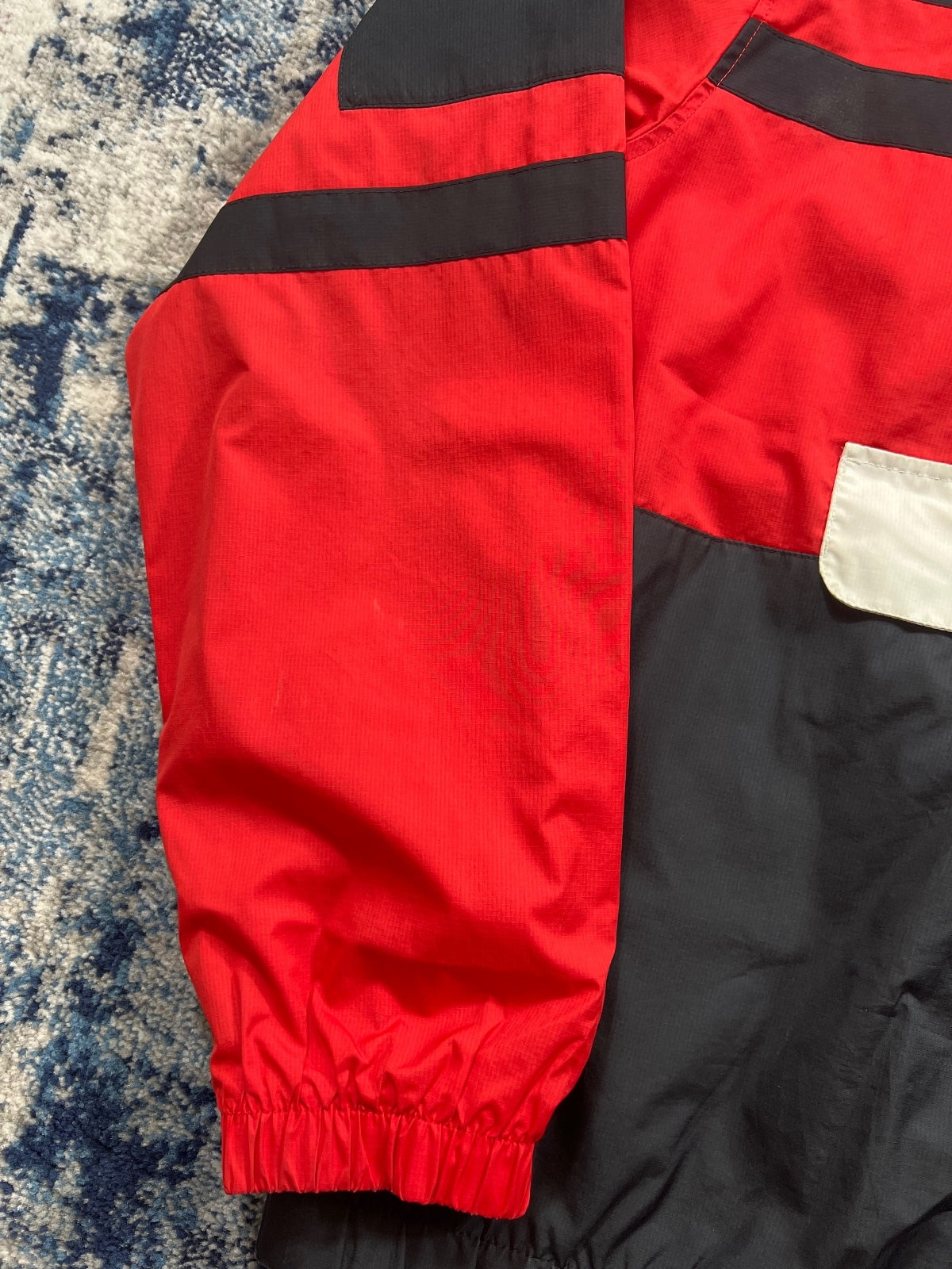 Nike Air ‘Dave’ 1/2 Zip Hoodie Woven Jacket – Red / Black, Men's Medium in Red / Black, men's Medium – detail view
