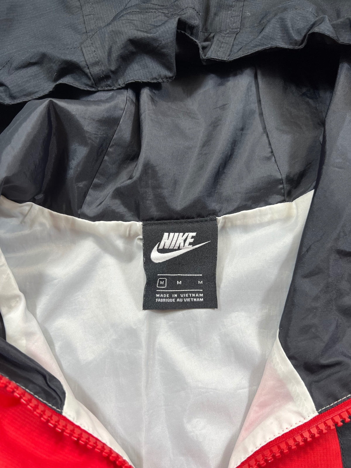 Nike Air ‘Dave’ 1/2 Zip Hoodie Woven Jacket – Red / Black, Men's Medium in Red / Black, men's Medium – detail view