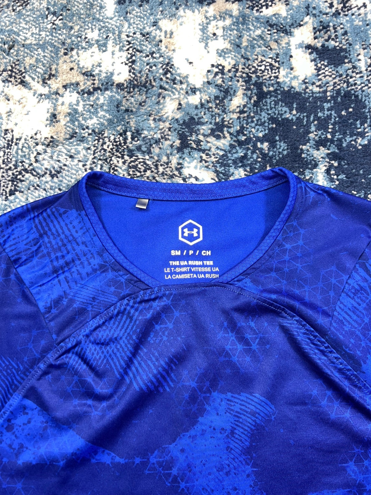 Under Armour RUSH Performance T-Shirt – Blue – Men's Small in Blue, men's Small – detail view