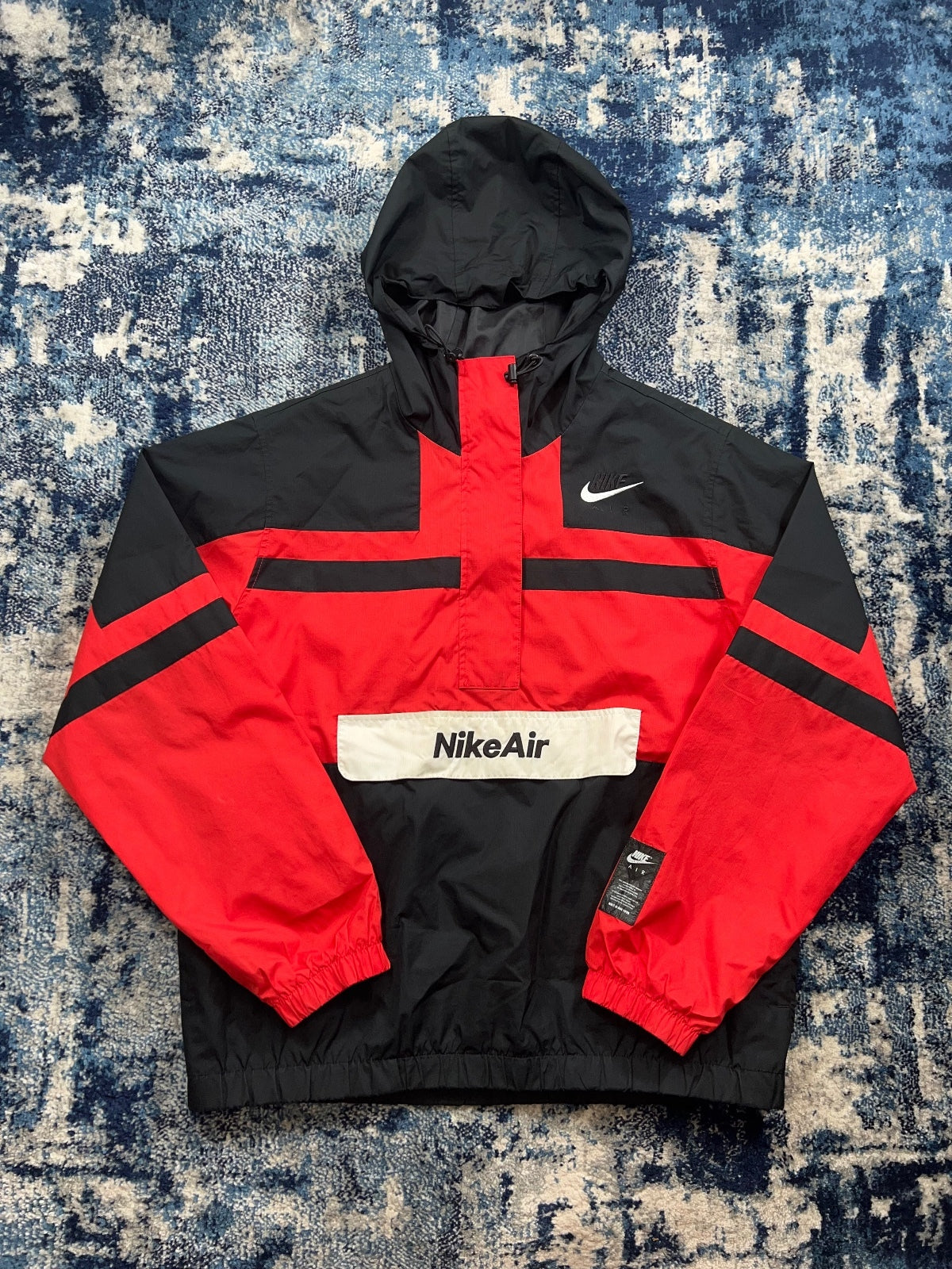 Nike Air ‘Dave’ 1/2 Zip Hoodie Woven Jacket – Red / Black, Men's Medium in Red / Black, men's Medium – front view