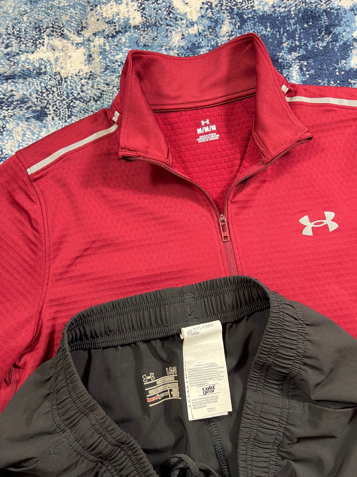 Under Armour 1/4 Zip / Bottoms Tracksuit Set – Burgundy, Men's Medium in Burgundy, men's Medium – detail view