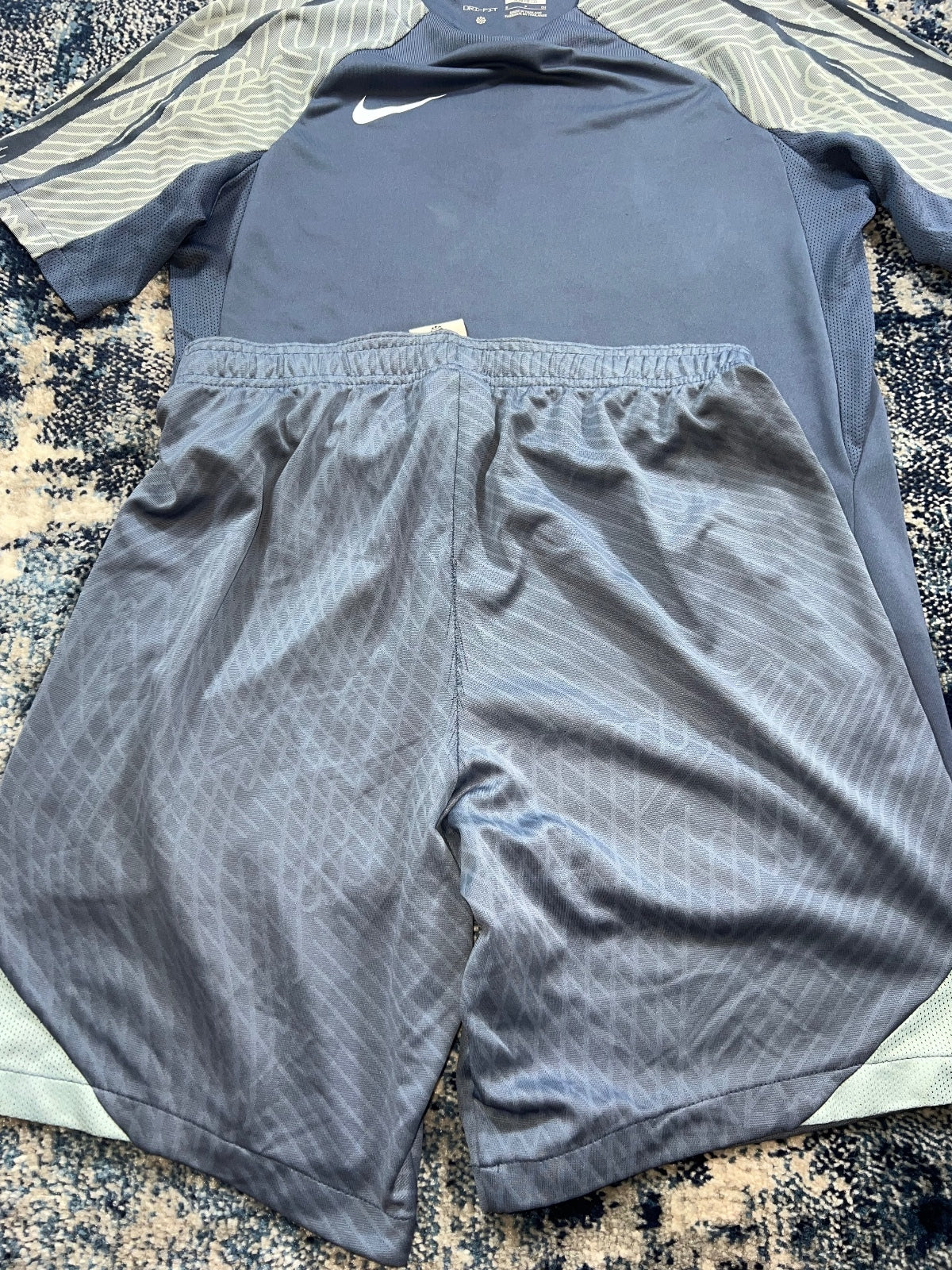 Nike Strike Academy Dri Fit T Shirt and Shorts Set – Blue, Men's Small in Blue, men's Small – detail view