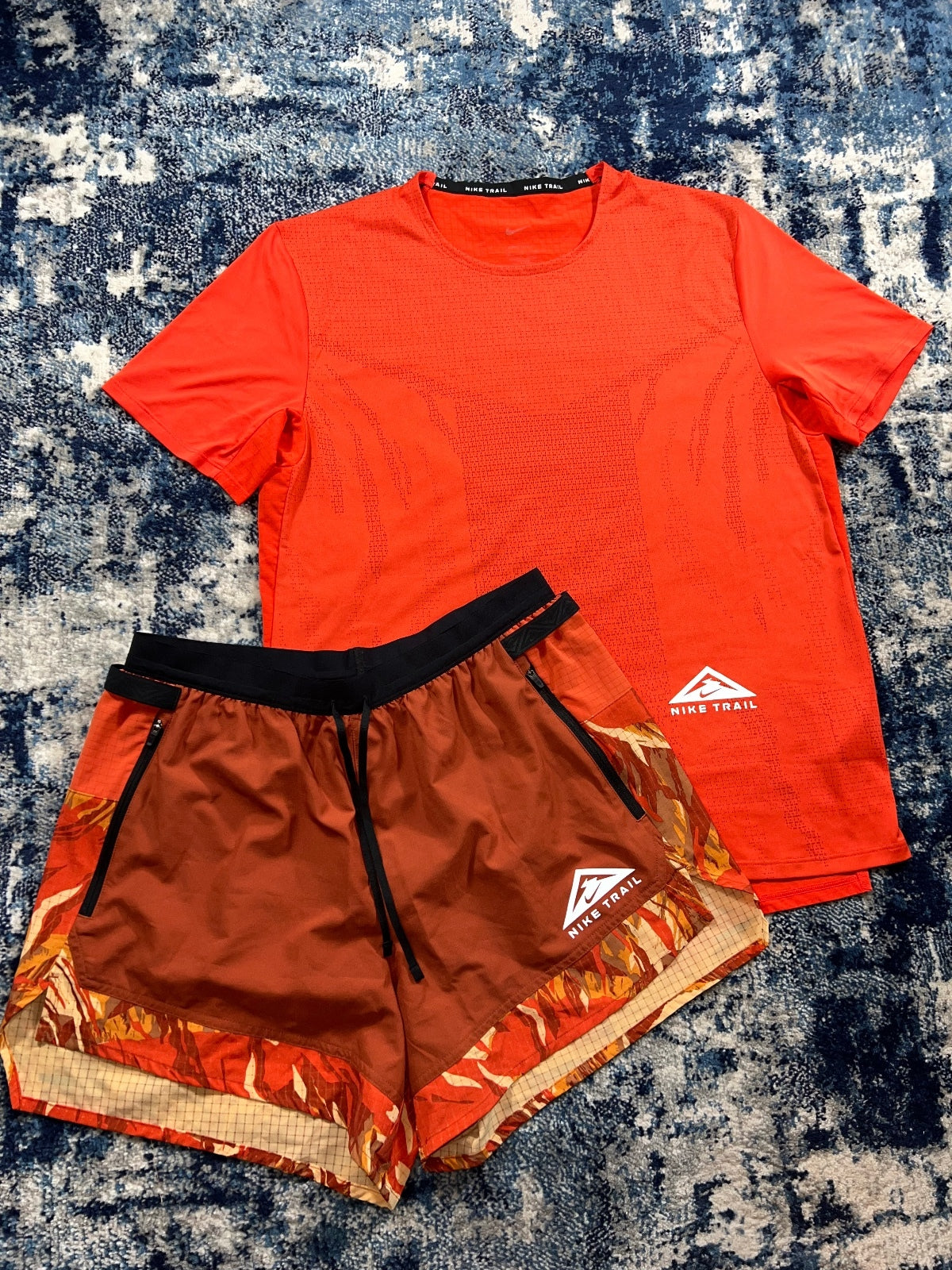 Nike Trail Miler T-Shirt / Flex Shorts Set – Orange, Men's Medium in Orange, men's Medium – detail view