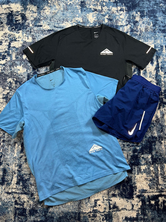 Nike Trail T Shirt / Flex Stride Shorts Bundle – Blue, Men's Medium in Blue, men's Medium – front view