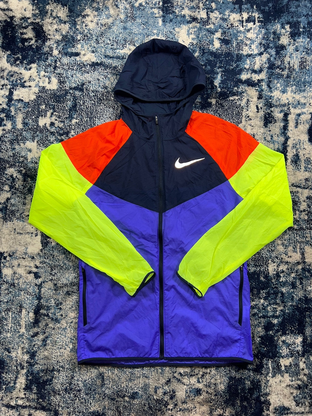 Nike Lightweight ‘Greedy’ Rare Windrunner Jacket – Blue / Red / Neon, Men's Small in Blue / Red / Neon, men's Small – front…