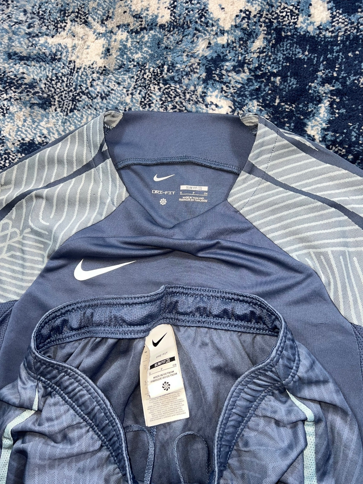 Nike Strike Academy Dri Fit T Shirt and Shorts Set – Blue, Men's Small in Blue, men's Small – detail view