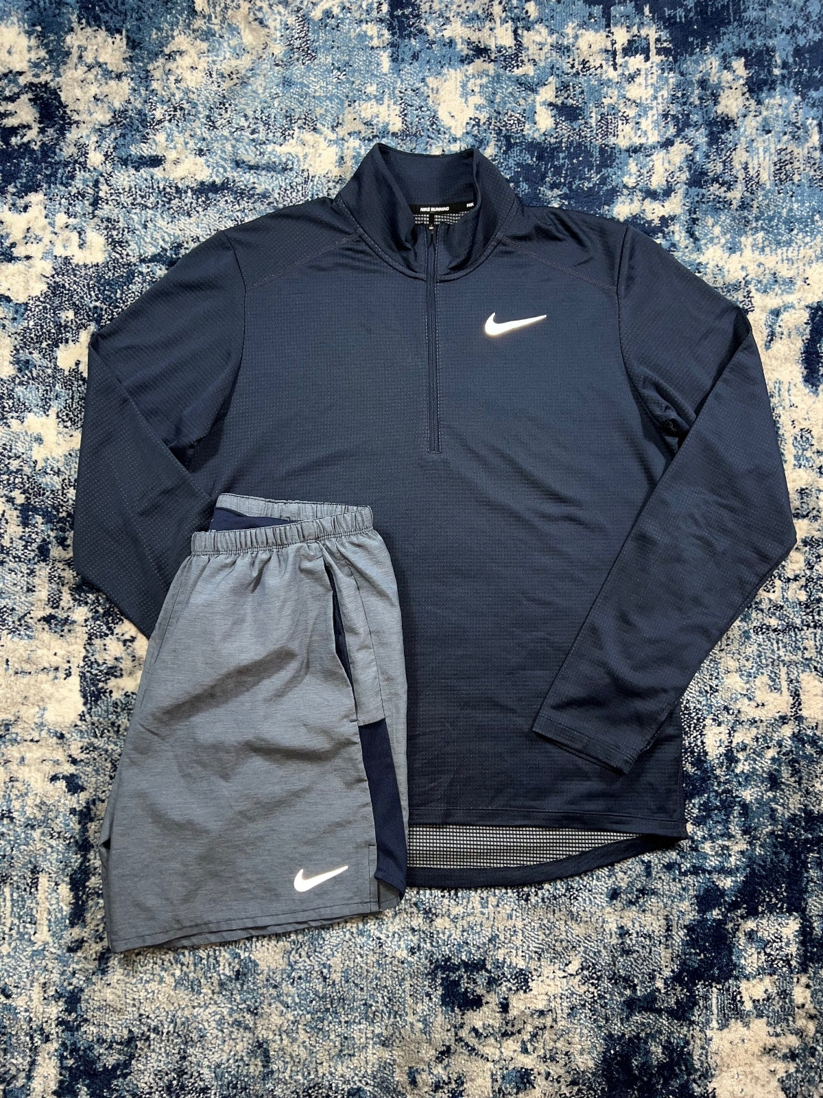 Nike Pacer Element 1/4 Zip / Challenger Shorts Running Gym Tracksuit Set – Navy, Men's Medium in Navy, men's Medium – front…