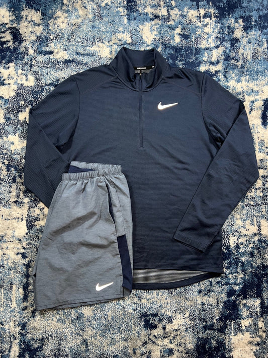 Nike Pacer Element 1/4 Zip / Challenger Shorts Running Gym Tracksuit Set – Navy, Men's Medium in Navy, men's Medium – front…
