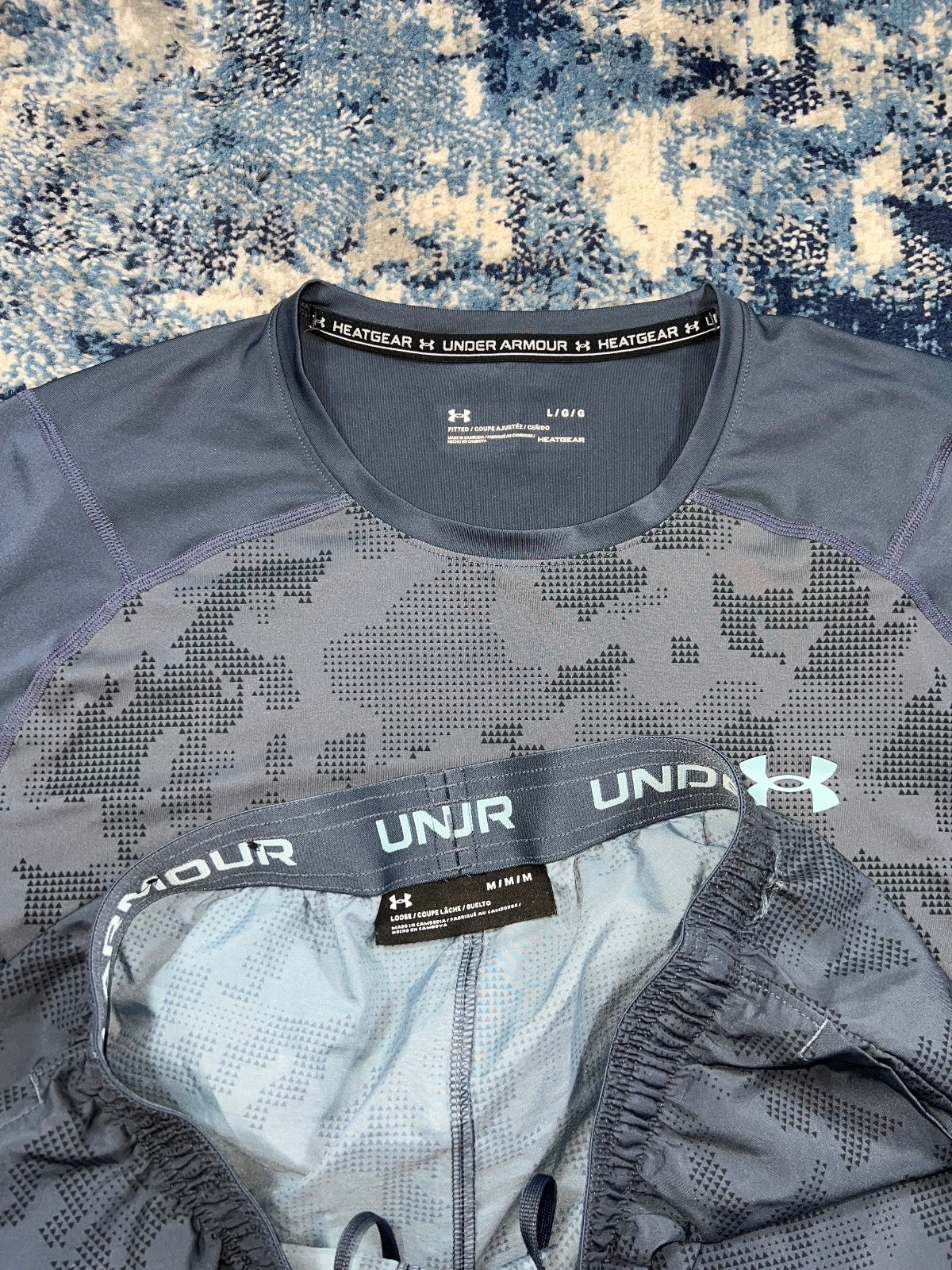 Under Armour T Shirt and Shorts Set – Blue Camo, Men's Medium in Blue Camo, men's Medium – detail view