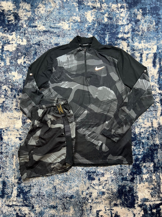 Nike Camo Element 1/4 Zip / Challenger Shorts Running Gym Tracksuit Set – Gray, Men's Medium in Gray, men's Medium – front…
