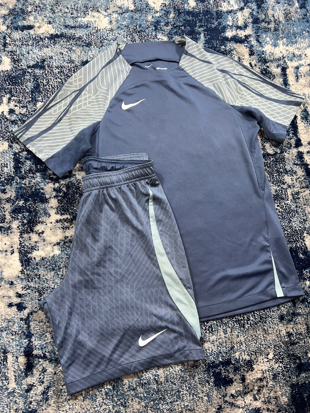 Nike Strike Academy Dri Fit T Shirt and Shorts Set – Blue, Men's Small in Blue, men's Small – detail view