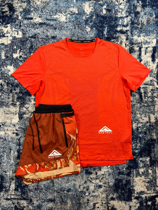 Nike Trail Miler T-Shirt / Flex Shorts Set – Orange, Men's Medium in Orange, men's Medium – front view