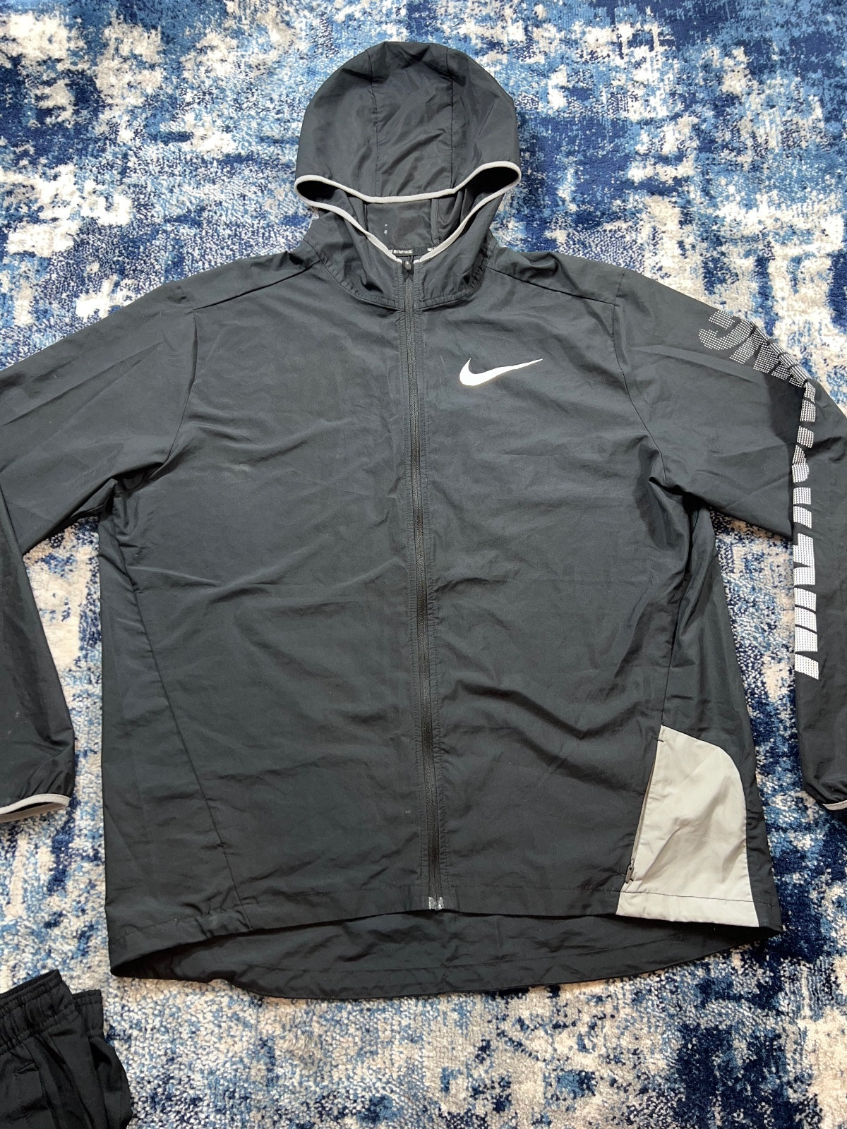 Nike Running Windrunner Jacket / Dri Fit Bottoms Tracksuit Set – Black, Men's Large in Black, men's Large – detail view