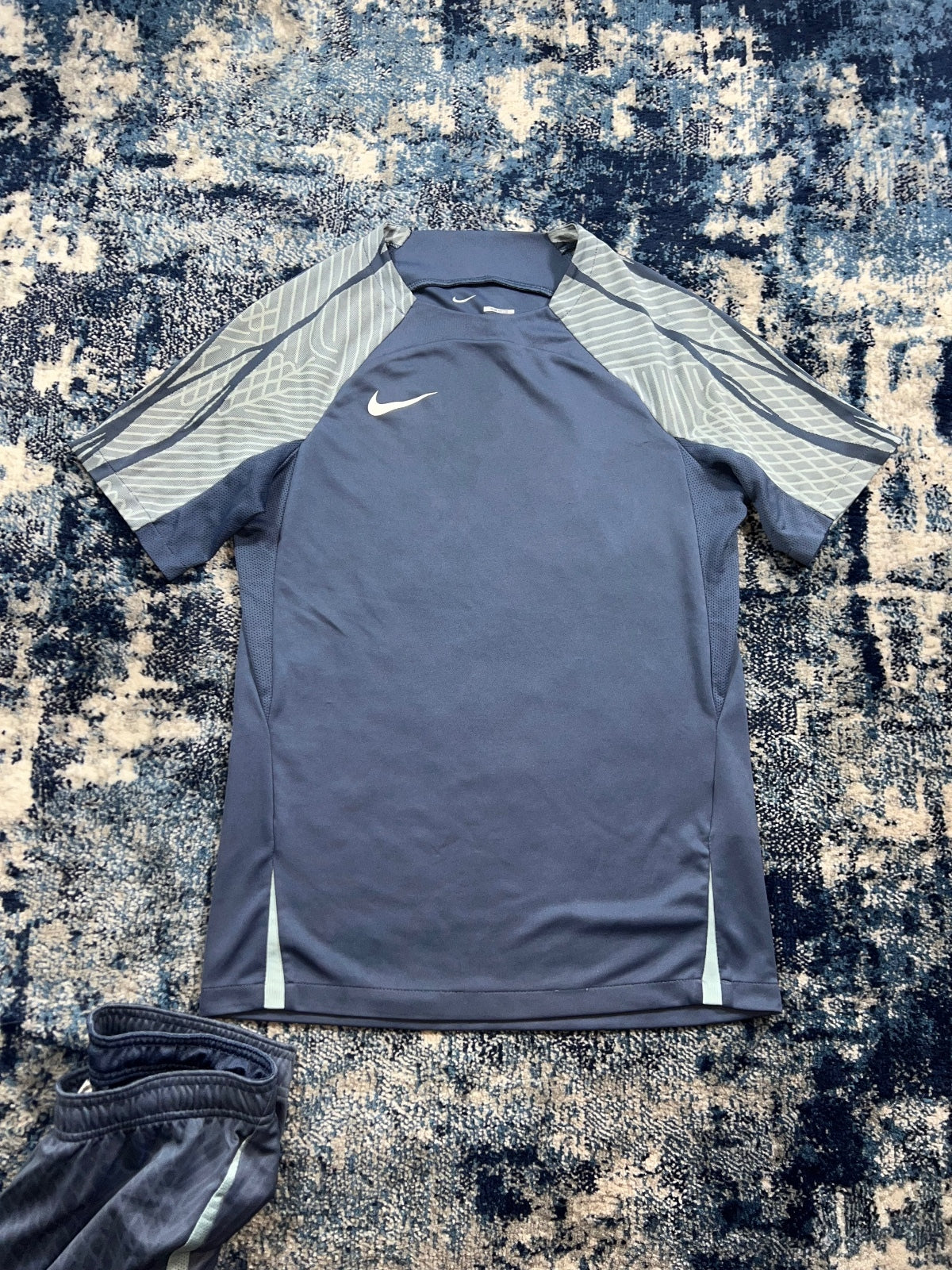 Nike Strike Academy Dri Fit T Shirt and Shorts Set – Blue, Men's Small in Blue, men's Small – detail view