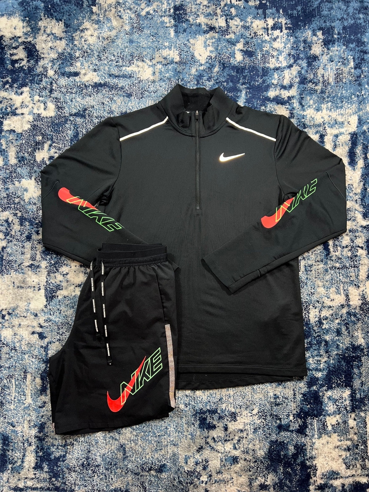 Nike Running Element 1/4 Zip / Flex Stride Shorts Tracksuit Gym Set – Black, Men's Small in Black, men's Small – front view