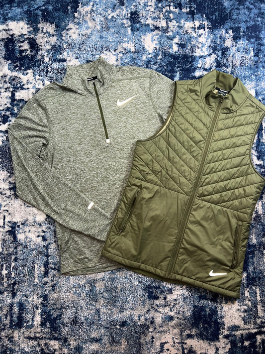 Nike Element 1/4-zip and AeroLayer gilet men's khaki running bundle, size Medium – view 1