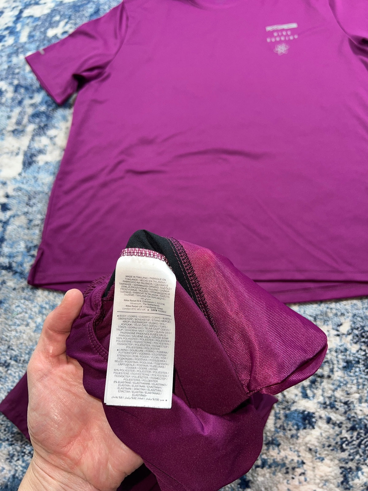 Nike Running Division Miler T-Shirt / Challenger Shorts Set – Purple, Men's Medium in Purple, men's Medium – detail view