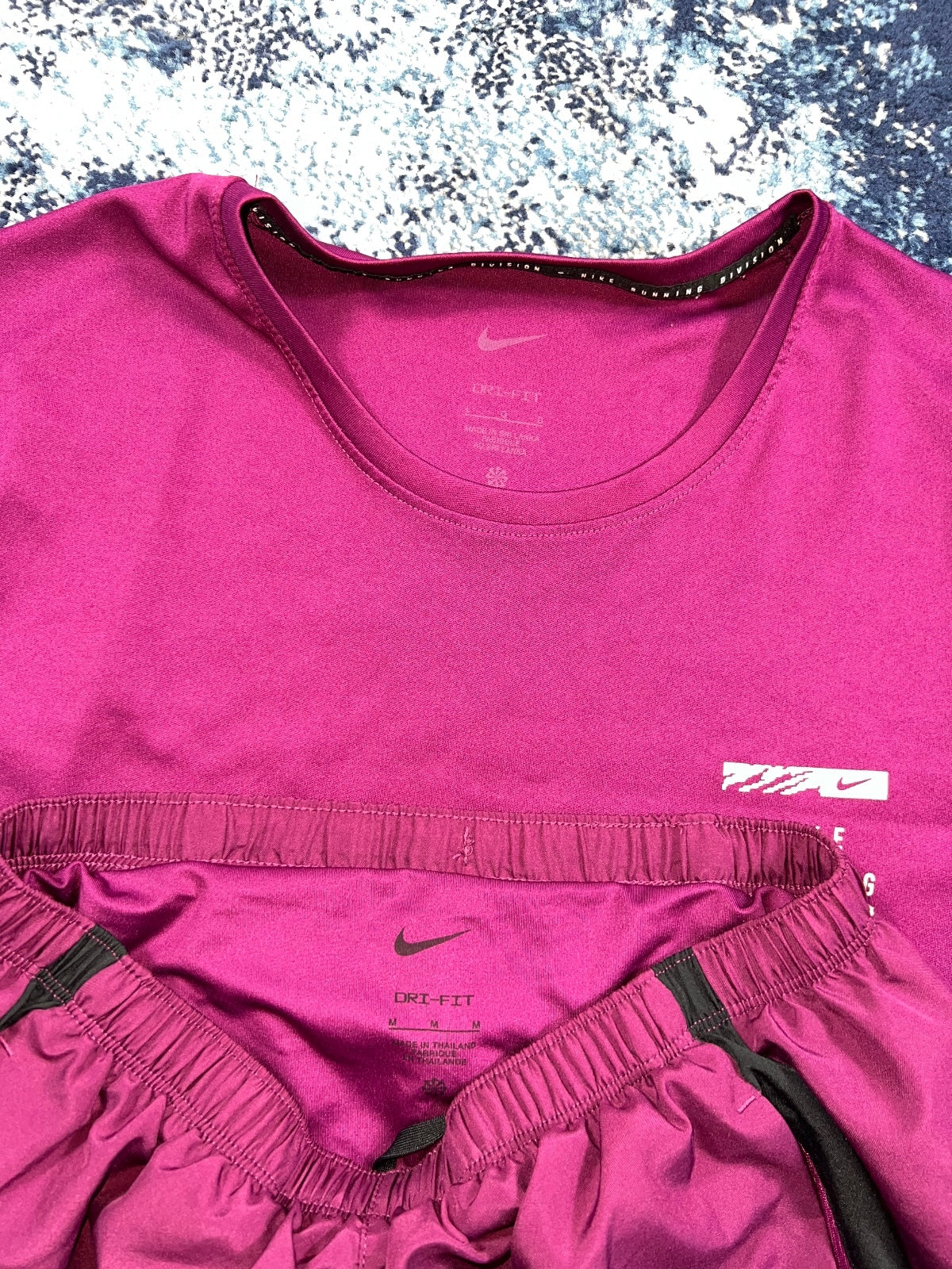 Nike Running Division Miler T-Shirt / Challenger Shorts Set – Purple, Men's Medium in Purple, men's Medium – detail view